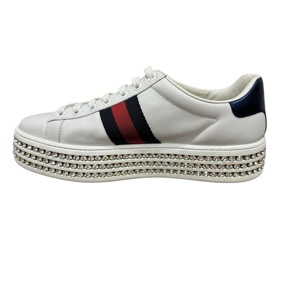 Gucci Ace Platform Sneakers Crystal Embellished Leather Size 37 - Picture 10 of 16